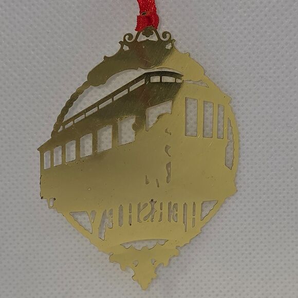 Hershey's Chocolate Christmas Ornament Gold Metal Trolley Works - Picture 2 of 7